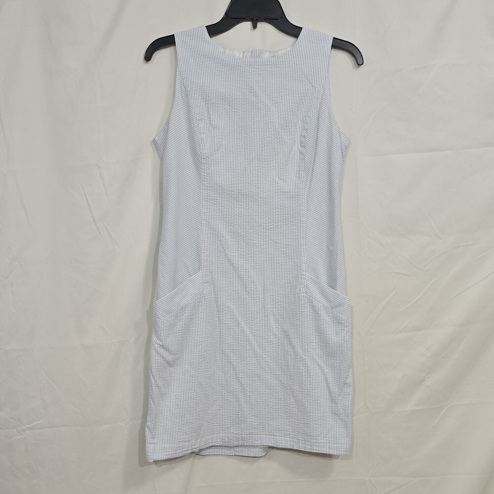 Southern Tide Womens 2 Seersucker Shift Dress Blue/White Striped Pockets Zip